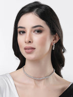 NVR Women Silver Plated Cz Stone Handcrafted Jewellery Set