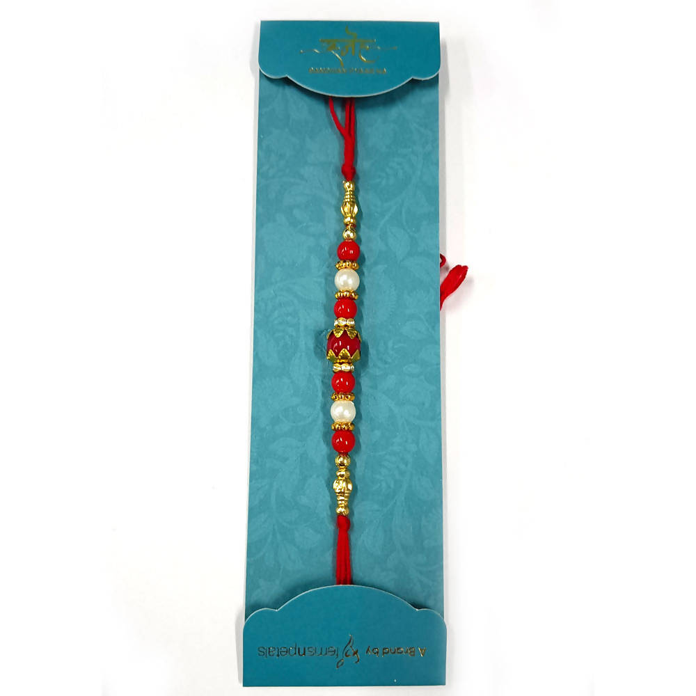 White & Red Stones Rakhi - Distacart
