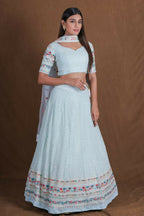 Skyblue Georgette Multicolor Thread Embroidery Work Lehenga Choli - Jihu Culture