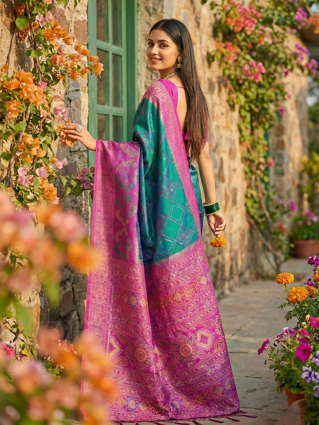 Shree Shyam Fashion Sky Blue Pochampally Silk Saree - Distacart