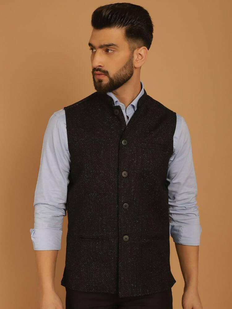 Even Apparels Pure Wool Nehru Jacket - Black