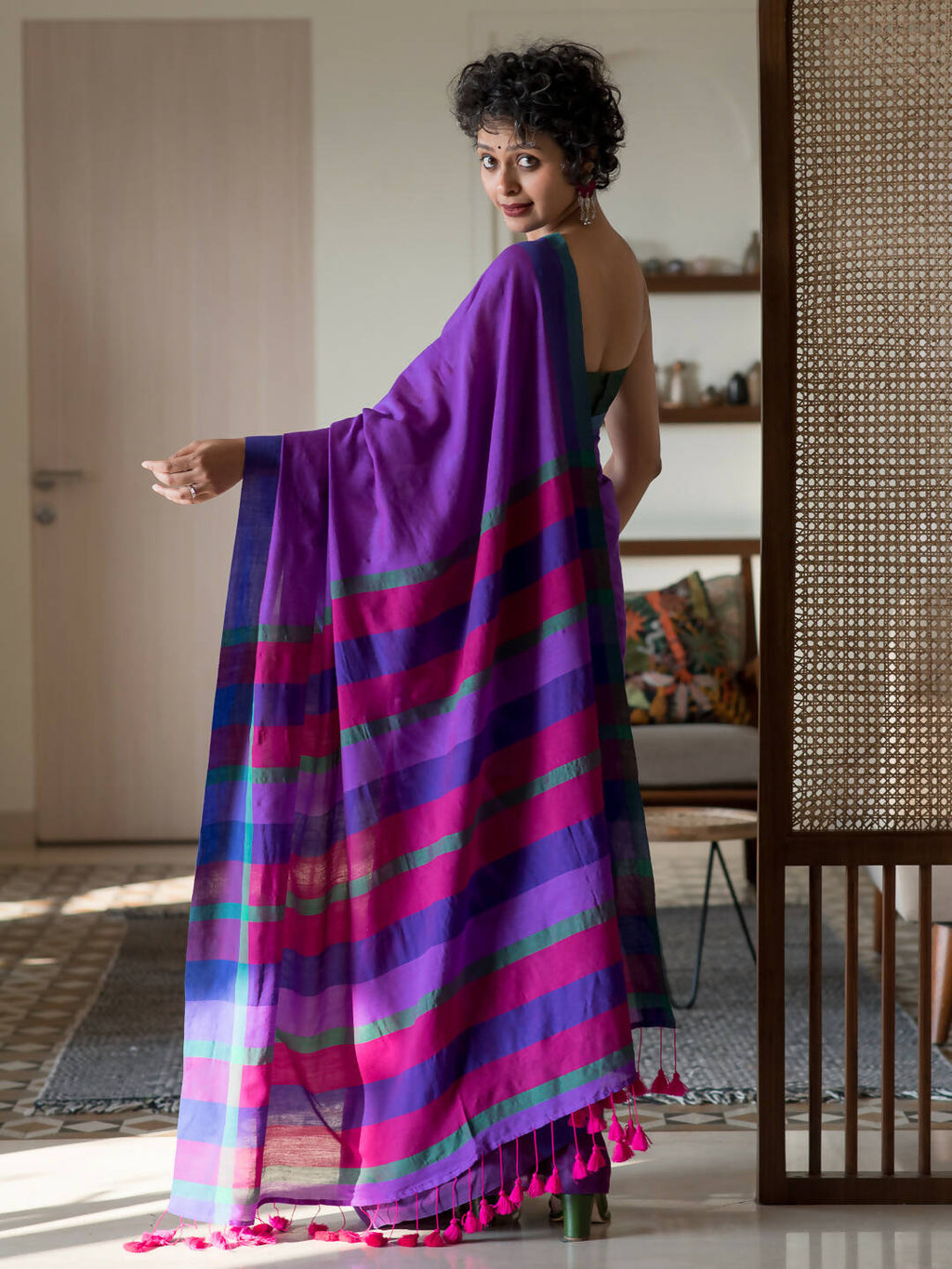 Suta Multi Color Woven Design Cotton Blend Saree - Distacart