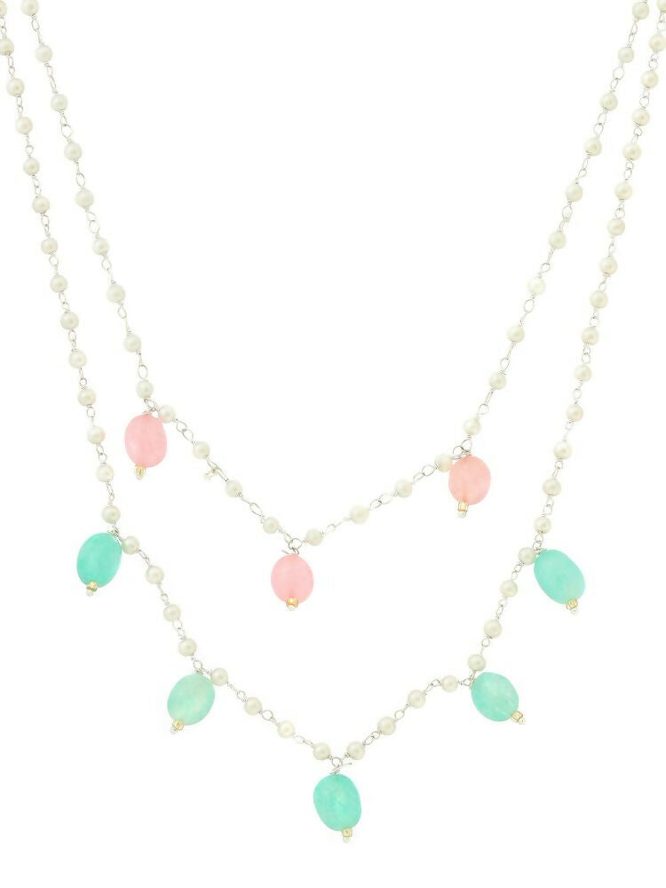 Beaded Green and Pink Motif Necklace - Ruby Raang