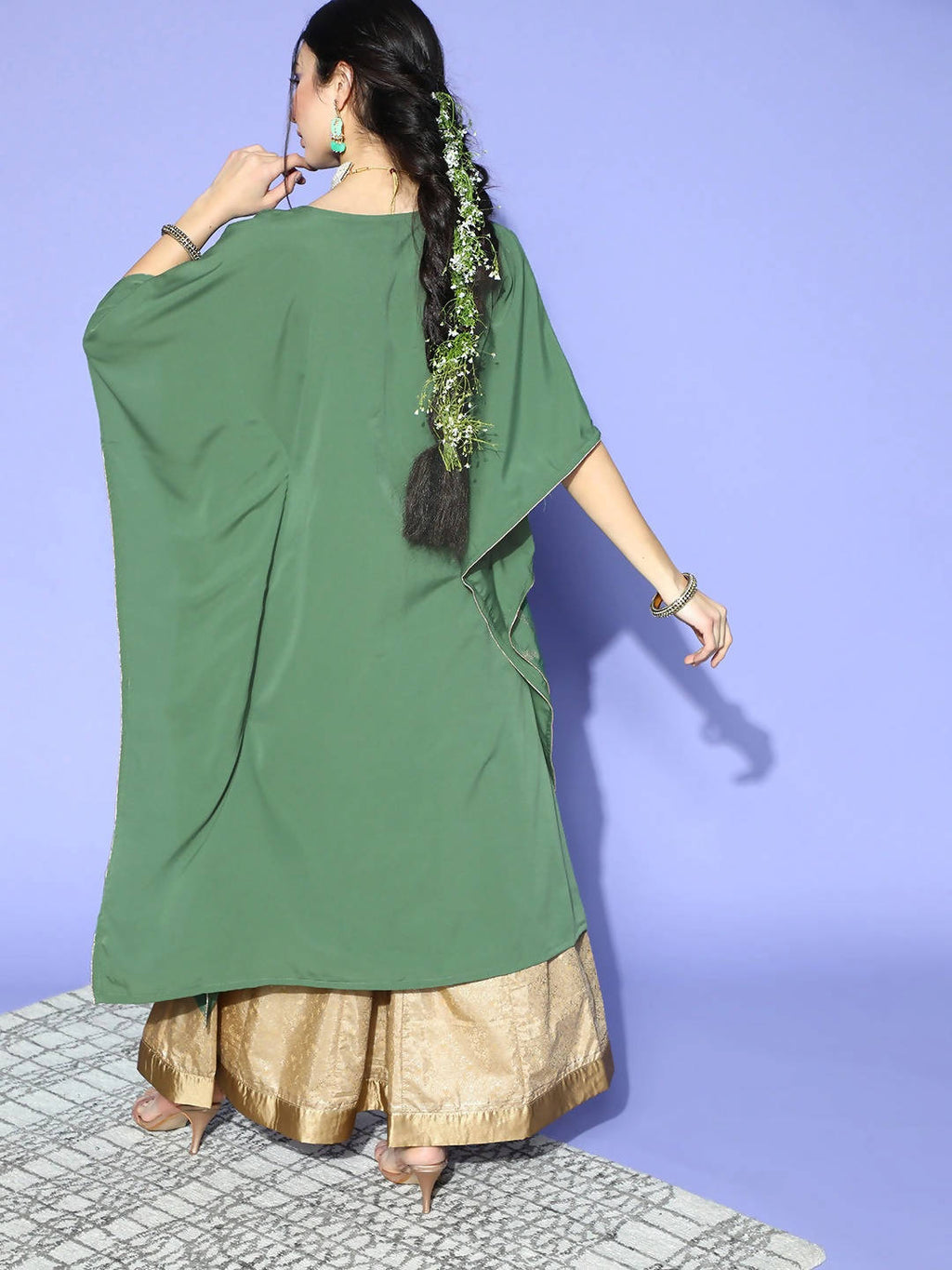 Janasya Green Geometric New Age Kaftan Kurta - Distacart