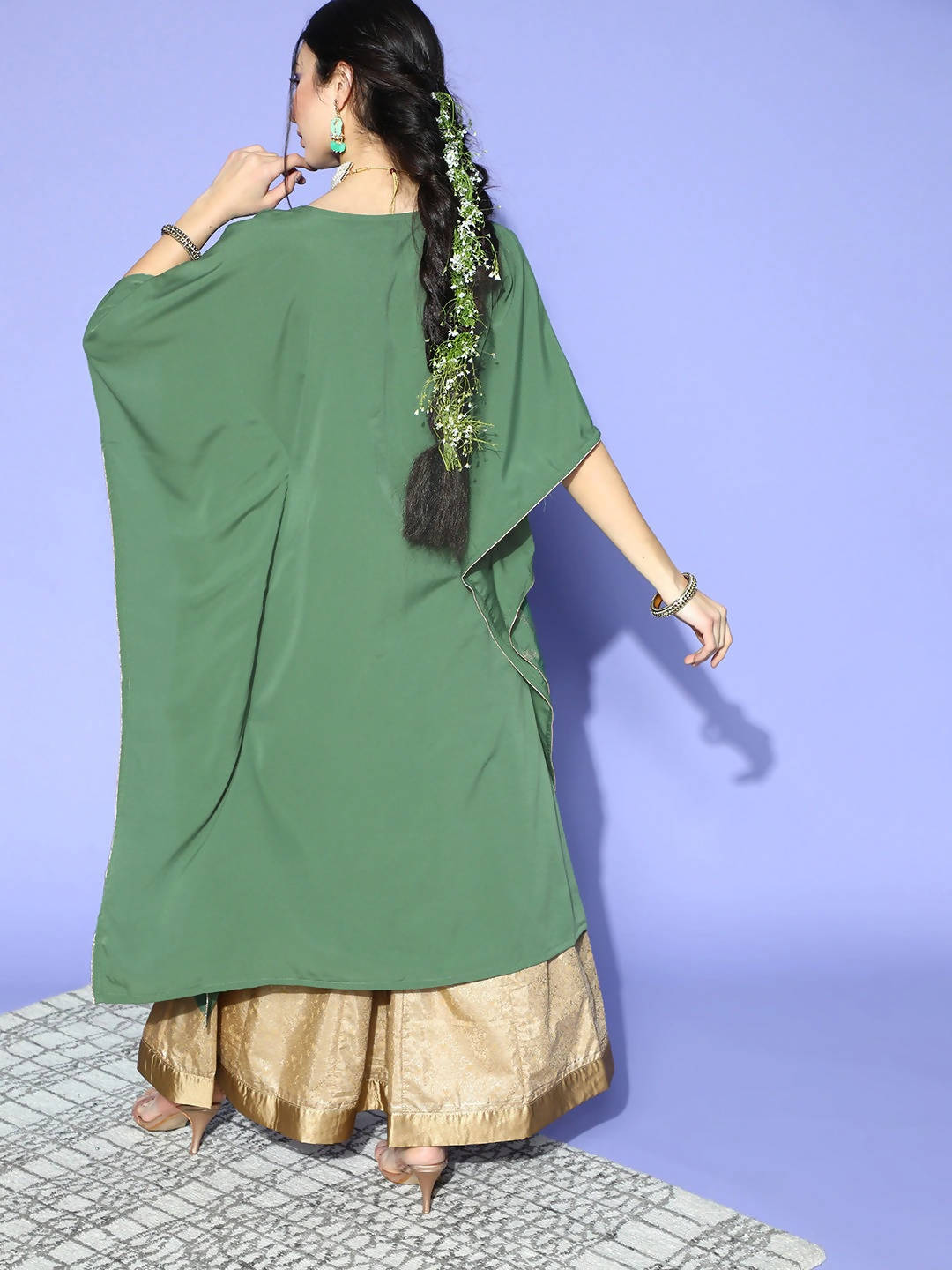 Janasya Green Geometric New Age Kaftan Kurta - Distacart