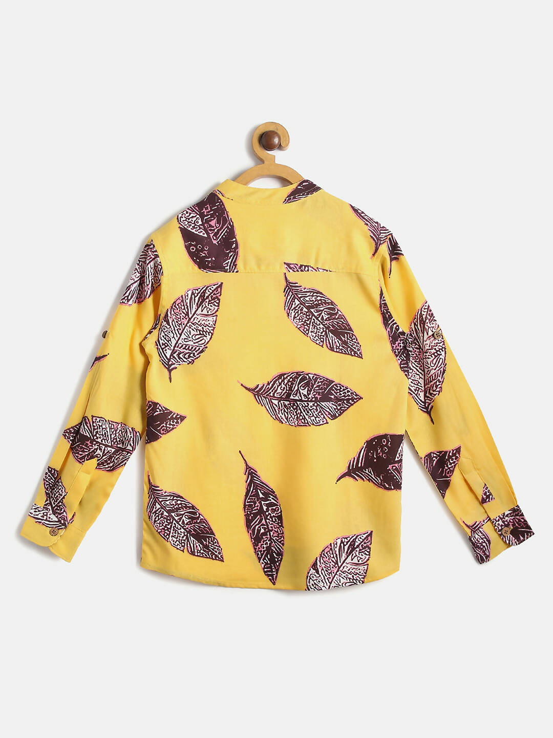 Manet Ethnic Full Sleeves Big Leaf Printed Shirt - Yellow