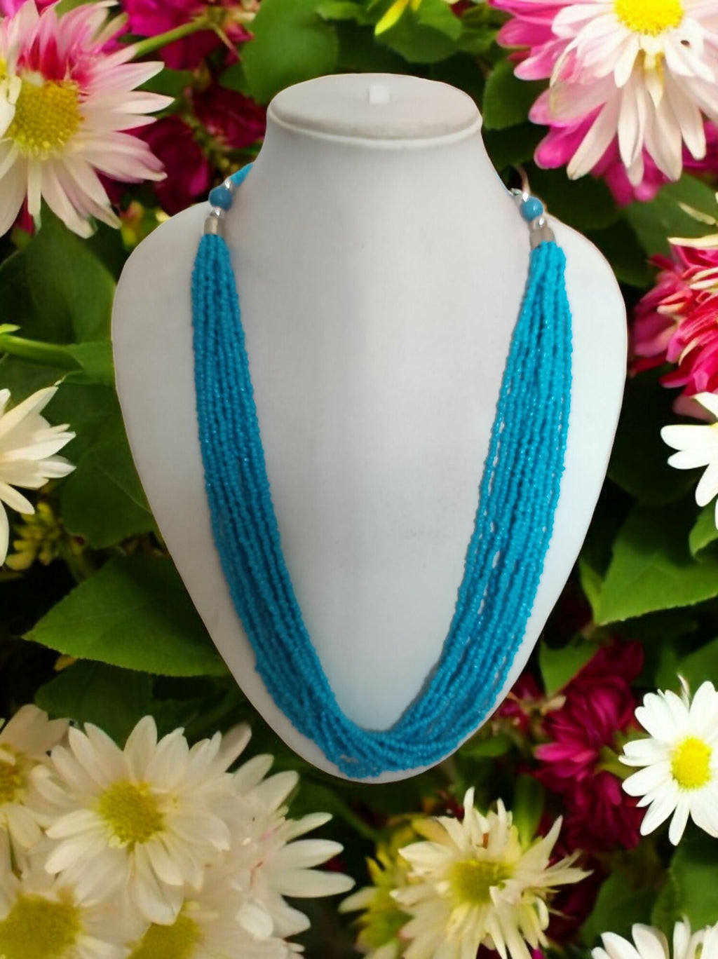 Inhanns Bloom Handmade Beaded Only Necklace - 12 Layers - Sky Bule Necklace