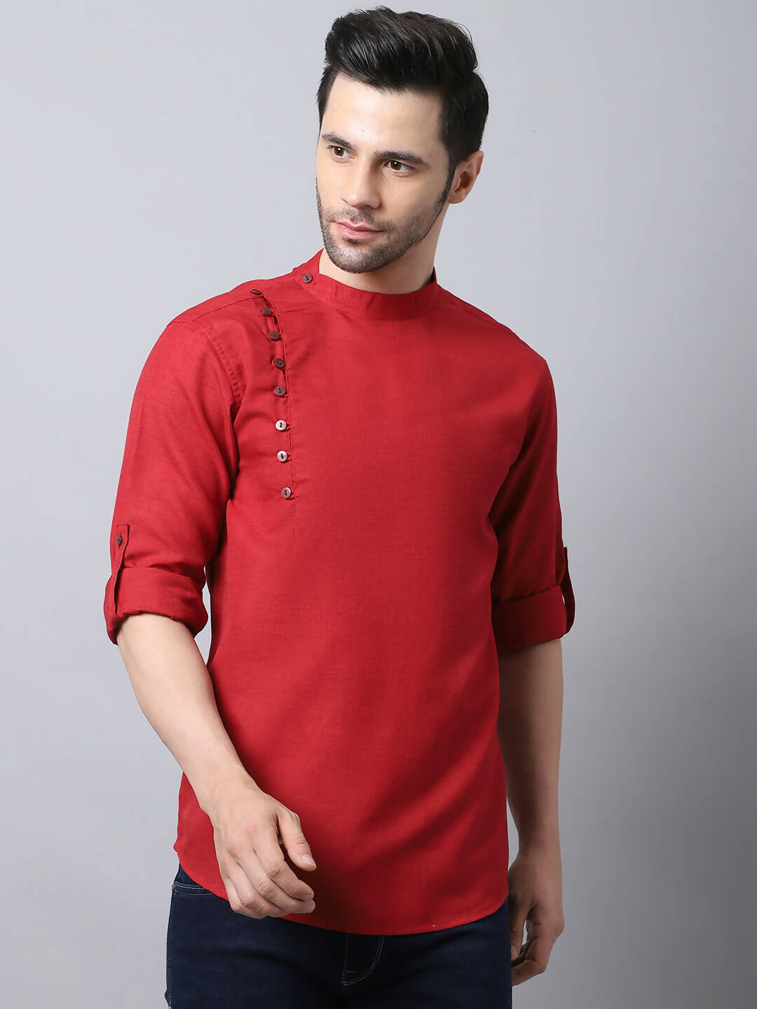 Even Apparels Maroon Pure Cotton Men's Kurta With Side Placket