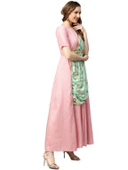 Ahalyaa Pink & Green Solid Maxi Dress with Attached Dupatta - Distacart