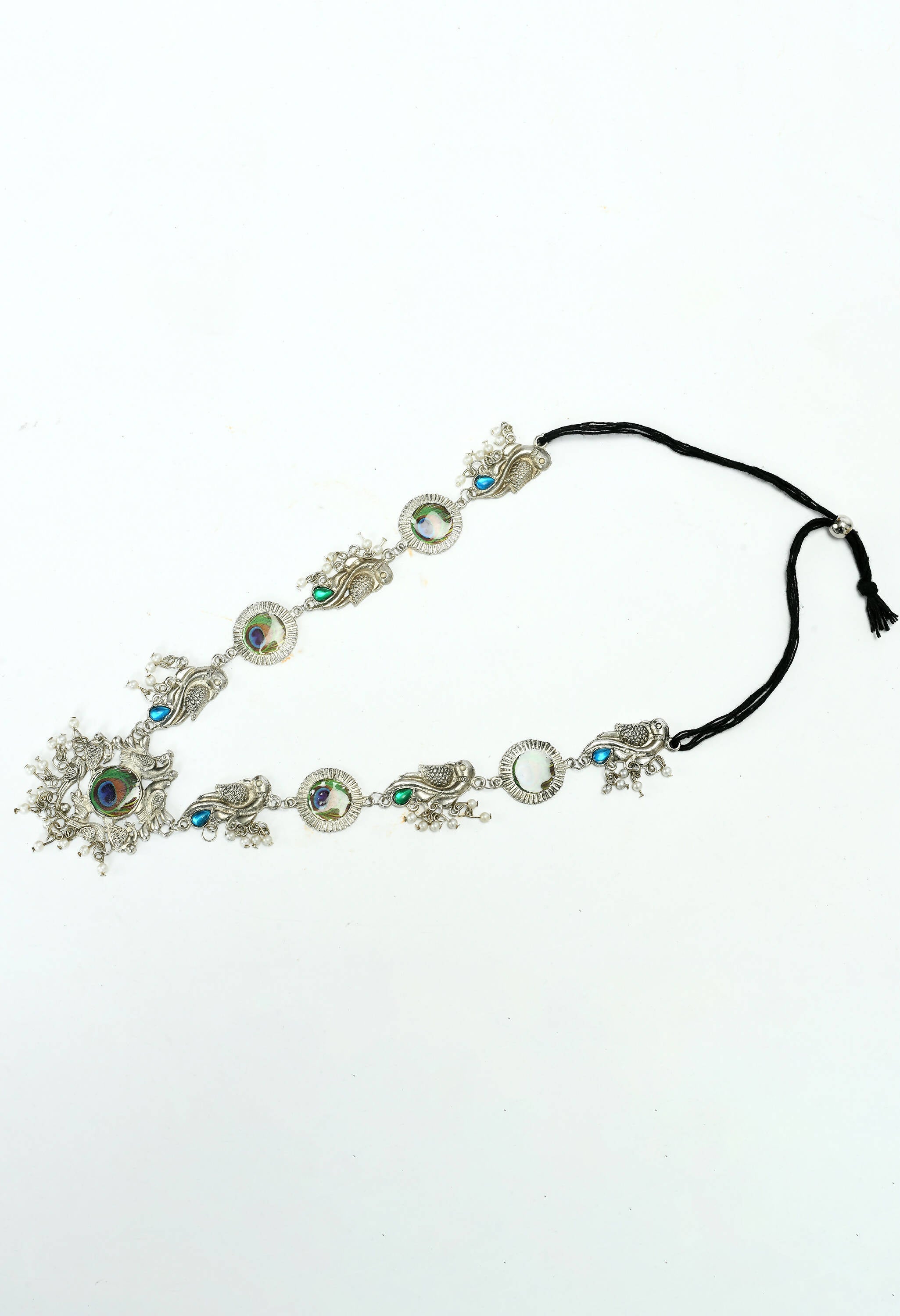 Mominos Fashion Johar Kamal Oxidised Silver-Plated Brass Finish Long Necklace For Women (Silver) - Distacart