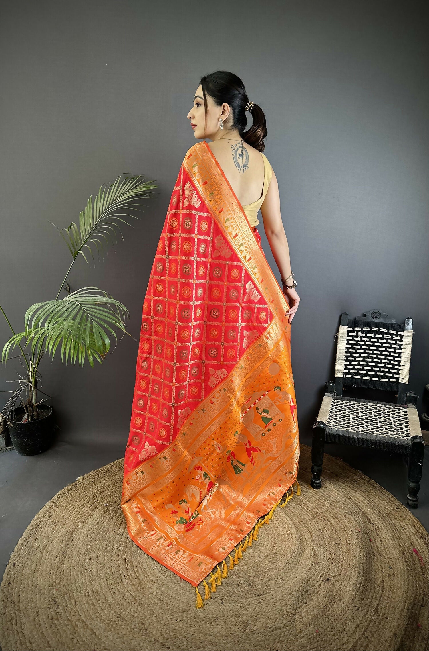 Joban Fashion Red Geometric Pattern Soft Silk Patola Saree - Distacart