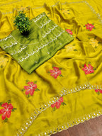 Teeya Creation Yellow Rangoli Silk Embroidery Work Party Wear Designer Saree - Distacart
