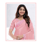 Light Pink Pure Crepe Silk Sequence With Hand Work Saree With Unstitched Blouse - Norita Swaraa