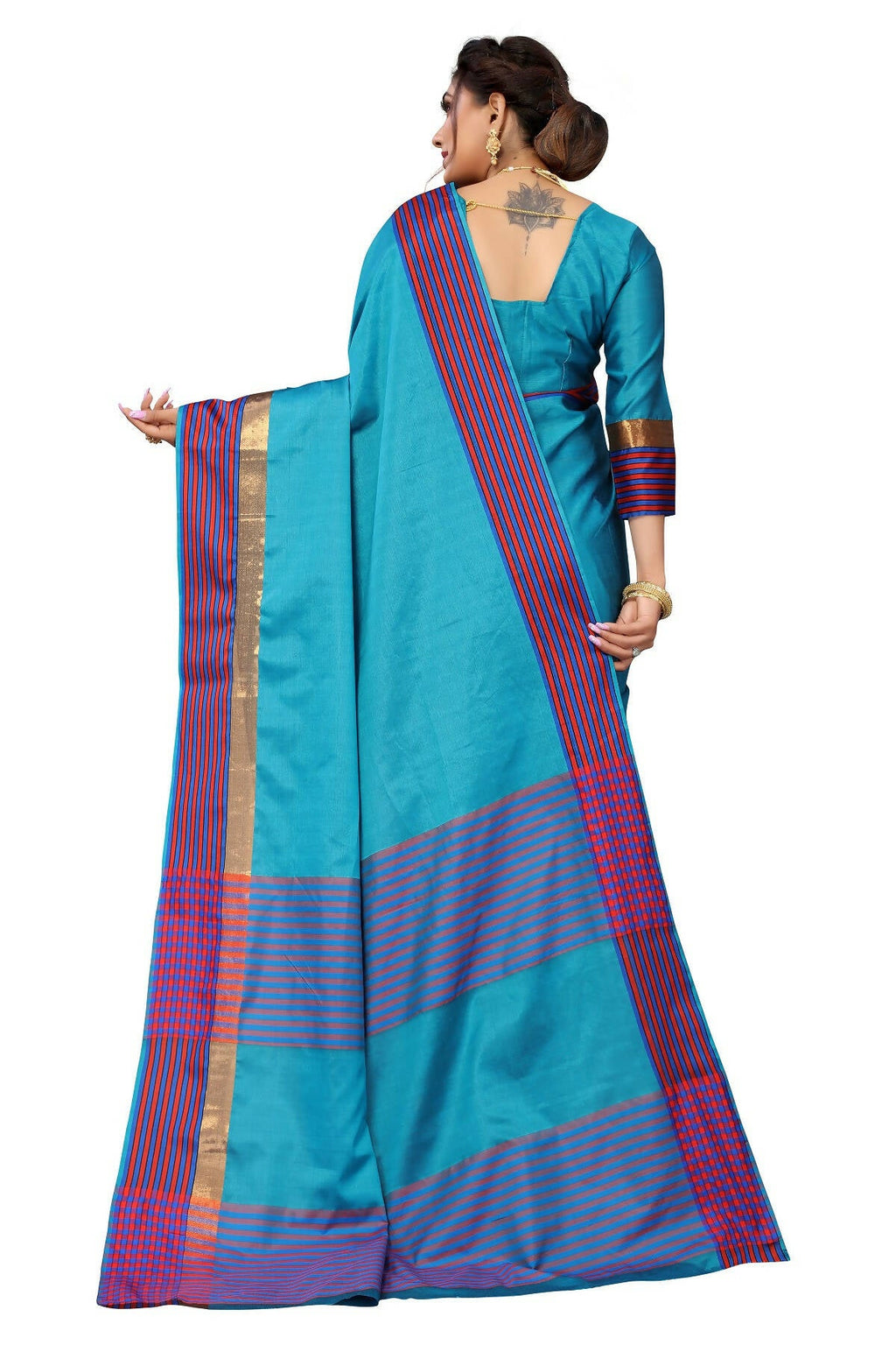 Vamika Ethnic Fire Rama Green Cotton Silk Saree - Distacart