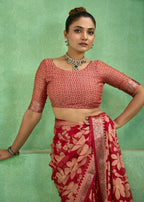 Joban Fashion Pinkdull Moss Brasso With Kasab Zari Border Saree & Tassels With Brasso Blouse - Distacart