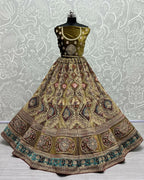 Jyoti Fashion Women's Mehendi Velvet Dori, Multi Thread Embroidered with Zircon Diamond Work Wedding Lehenga Choli