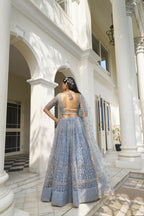 Eilara Light Blue Net Threadwork Lehenga