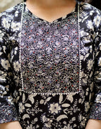 Miravan Women's Embroidered Kurta In Sweet-Heart Neck With Black Straight Palazzo