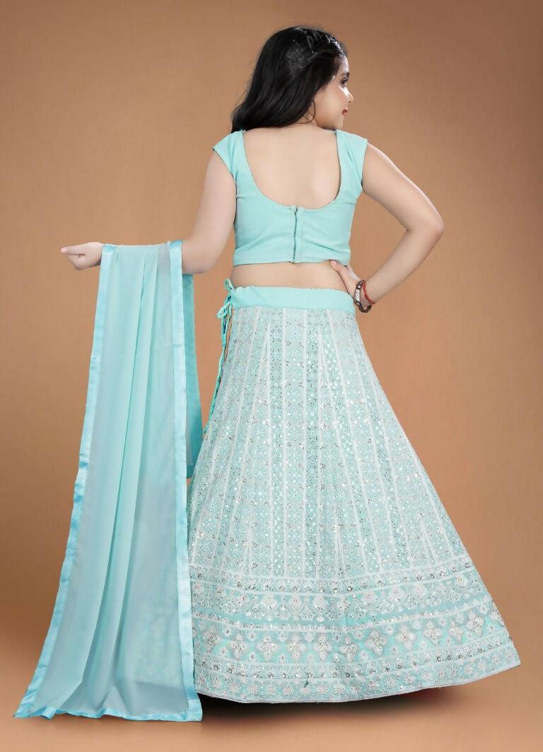 Wedding Designer Sky Heavy Fox Georgette Kidswear Lehenga - Aaradhna