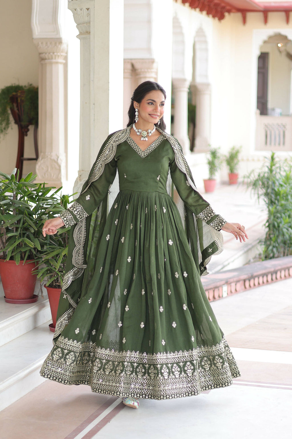 Joban Fashion Green Readymade Kurta Set With Sequence embroidery Work - Distacart