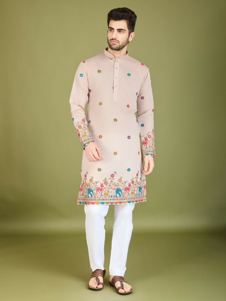 Vastranavya Ivory Exclusive Festival Wear Viscose Silk Thread & Sequence Embroidered Work Kurta