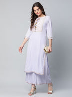 Ahalyaa Women's Powder Blue Crepe Gold Printed Kurta Palazzo Set - Distacart