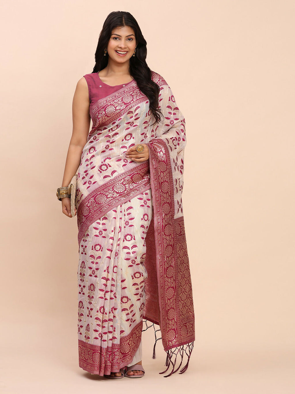 Shree Shyam Fashion Linen Cotton Purple Saree - Distacart