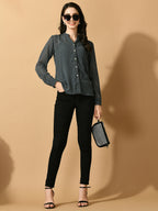 Myshka Women's Grey Georgette Solid Sheer Shirt