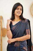 DEIANA'S Beautiful Designer Golden zari Soft Lichi Silk Saree - Navy Blue