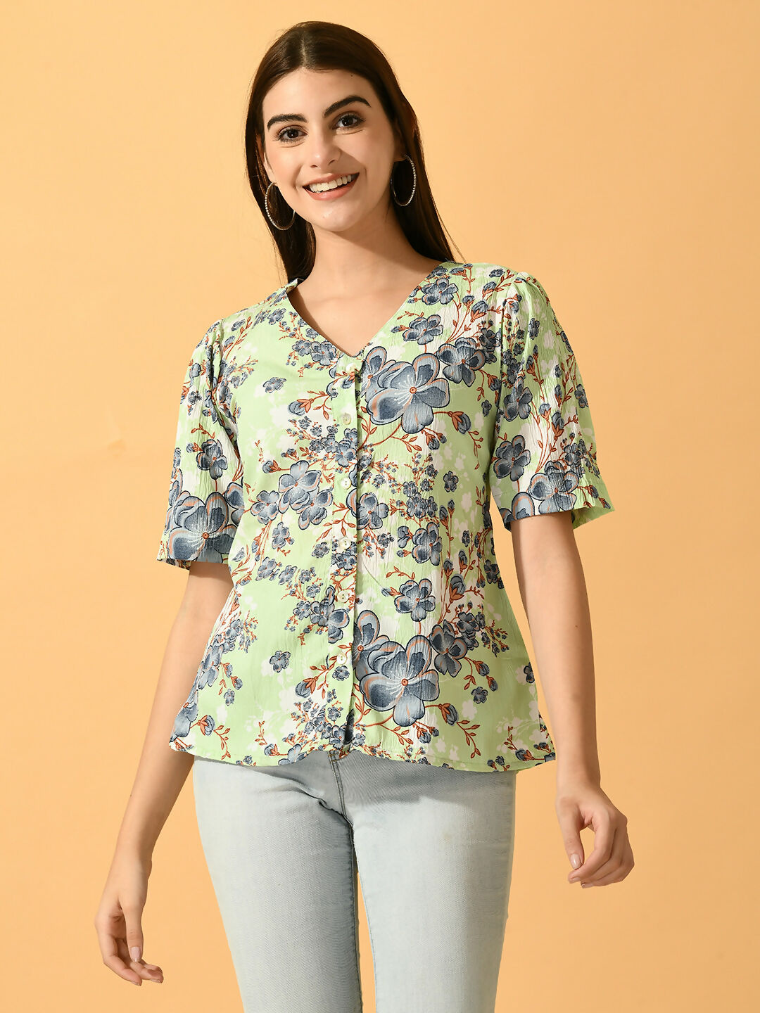 Myshka Women's Lime Green Printed Party Top