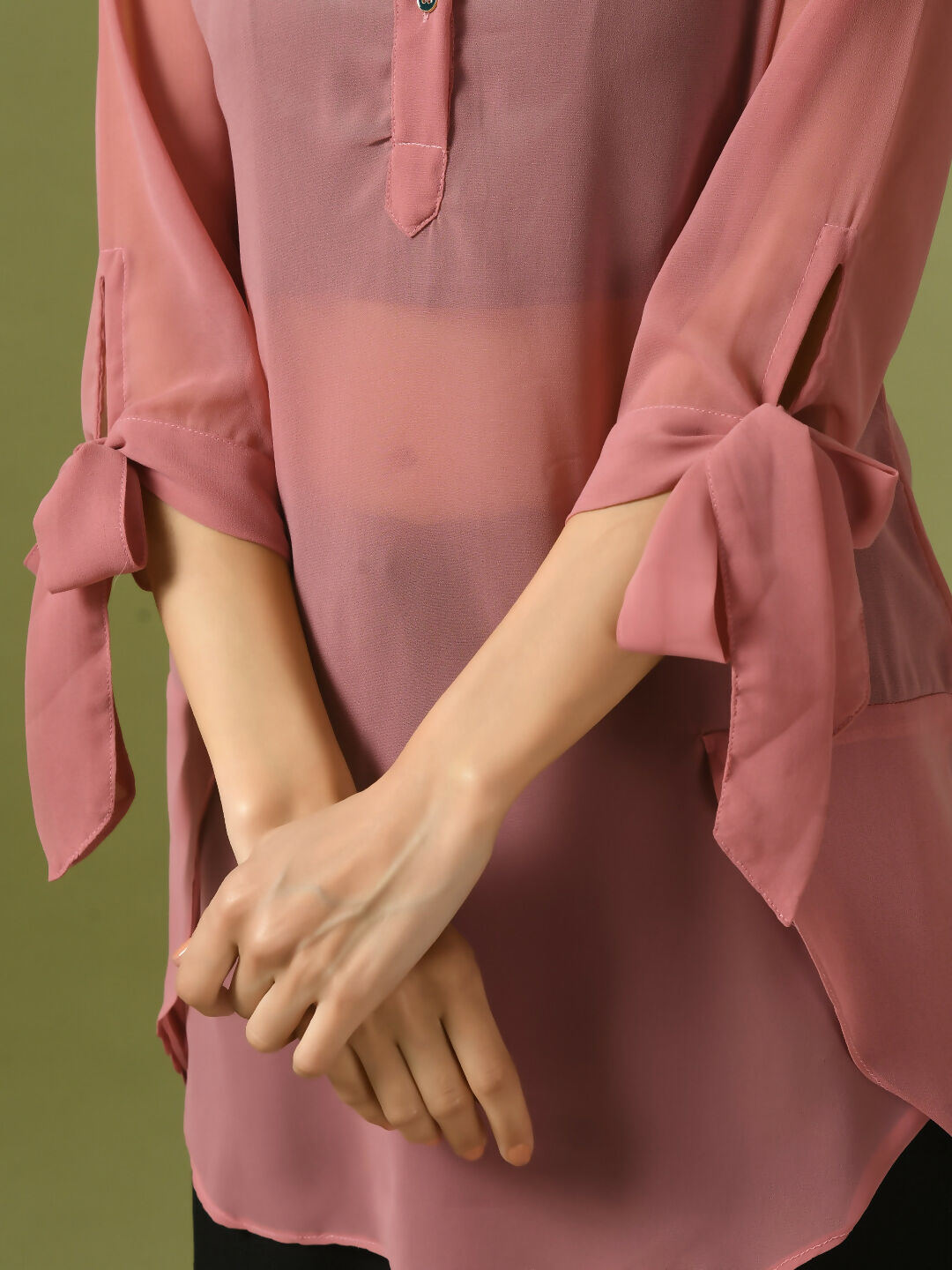 Myshka Women's Pink Solid Georgette Longline Party Sheer Tunic