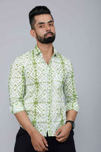 Miravan Men's Premium Green and White Slim Fit Tie Dye Cotton Shirt