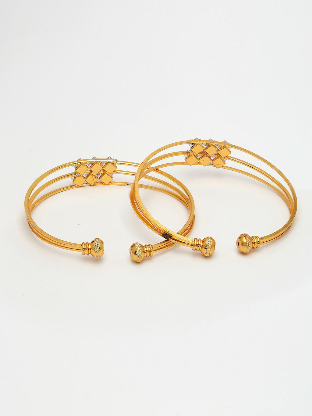 NVR Women's Set of 2 Gold-Polished CZ Stone-Studded Adjustable Bangles - Distacart