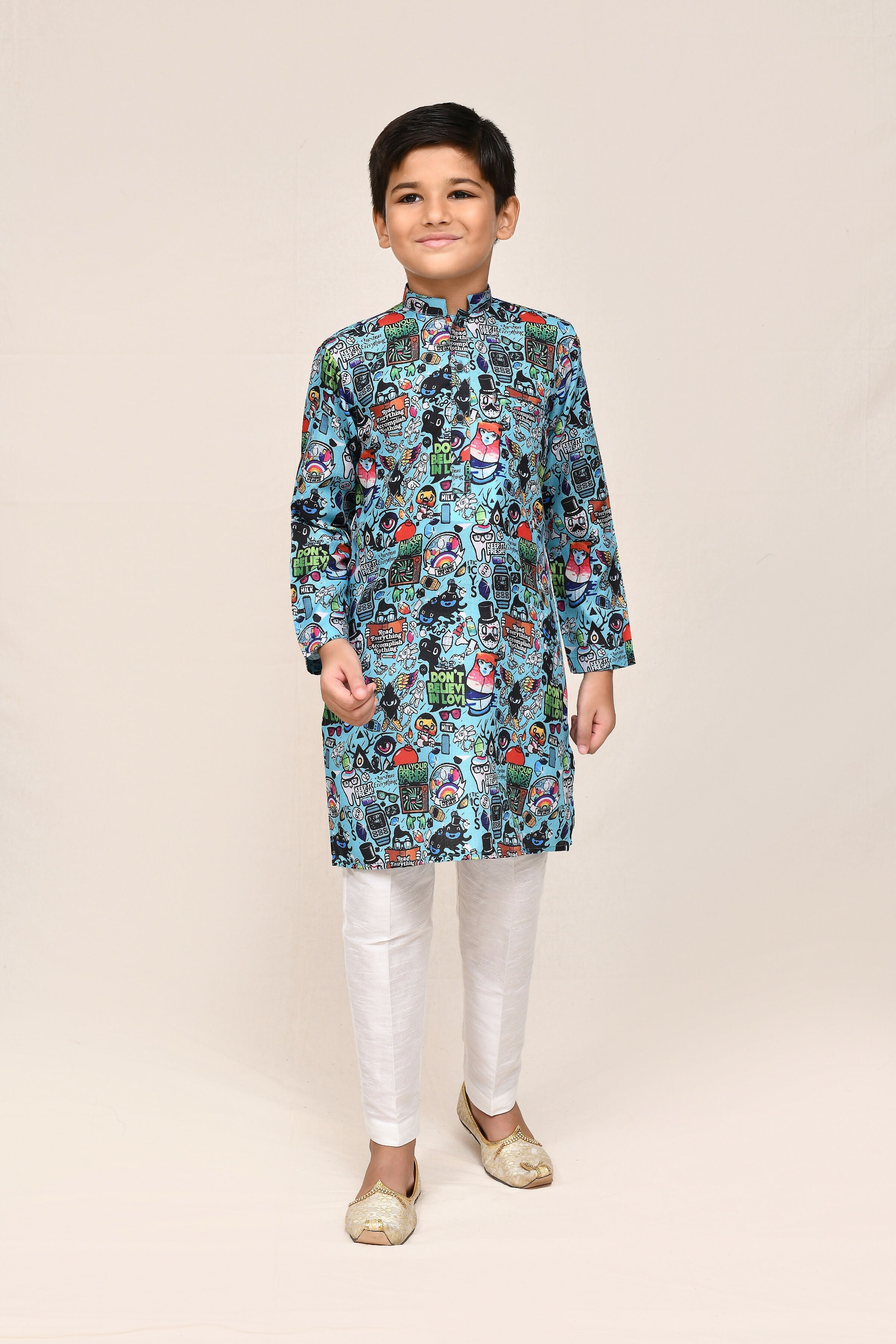 Joban Fashion Cotton Linen Blue Kurta With Straight Fit Pant