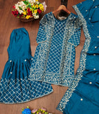 Teeya Creation Teal Color Chinon Silk Embroidery Work Sharara Set - Distacart