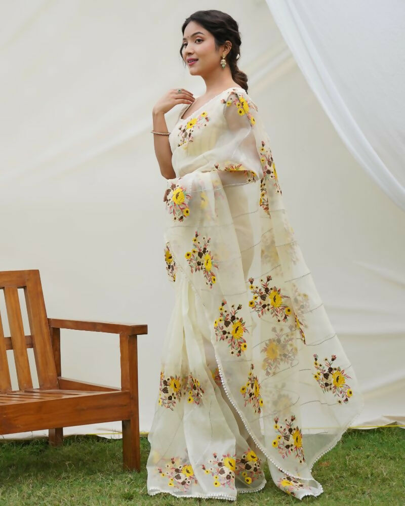 Vamsee Anamika Yellow (Anvika) Organza Silk Saree