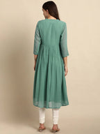 Janasya Green Solid Dobby Weave Kurta - Distacart