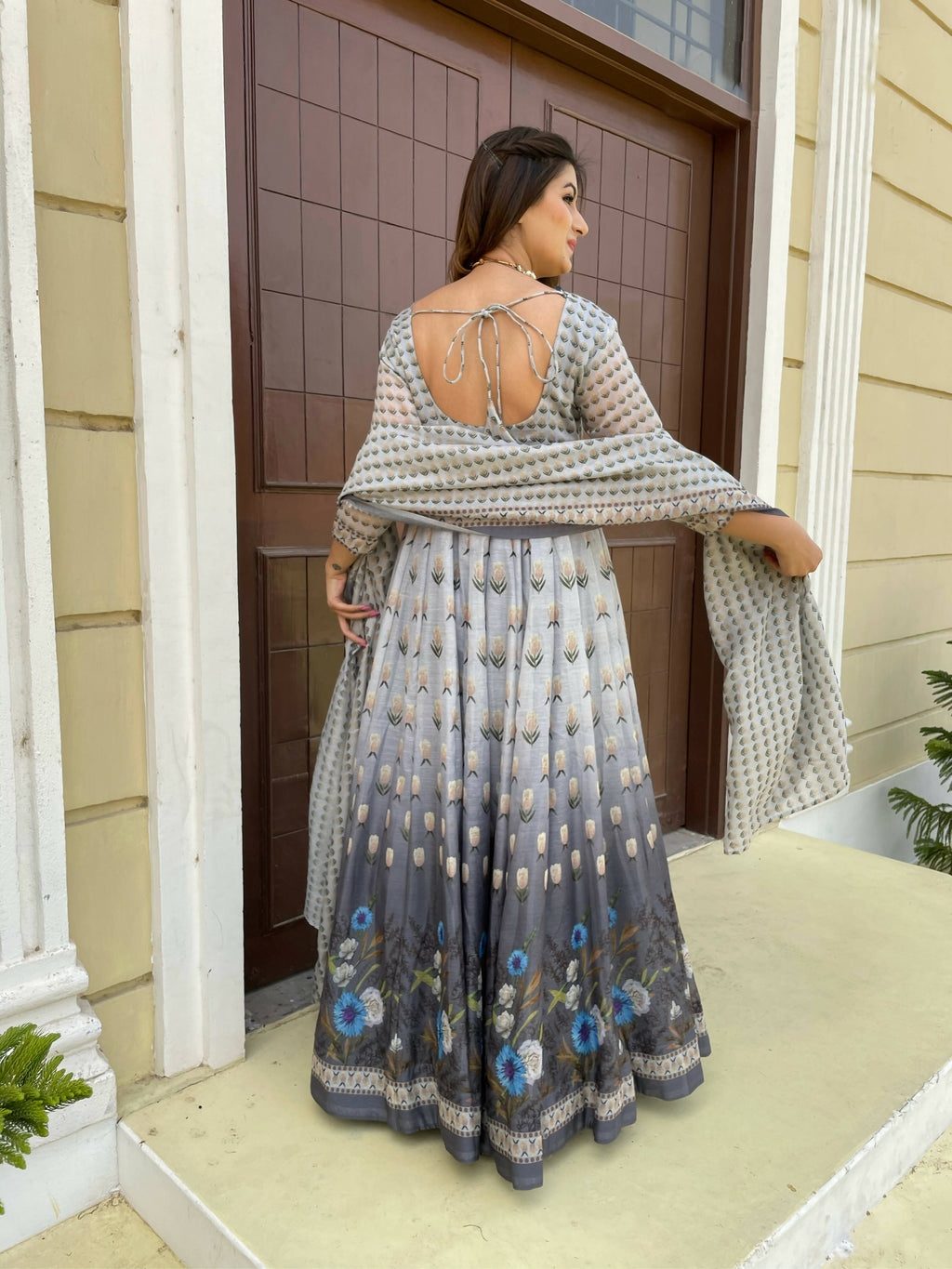 Partywear Designer Gray Chanderi Suit - Anbazaar - Distacart