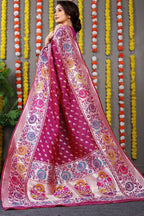Jyoti Fashion Women's Magenta Banarasi Silk Zari Woven Saree with Blouse