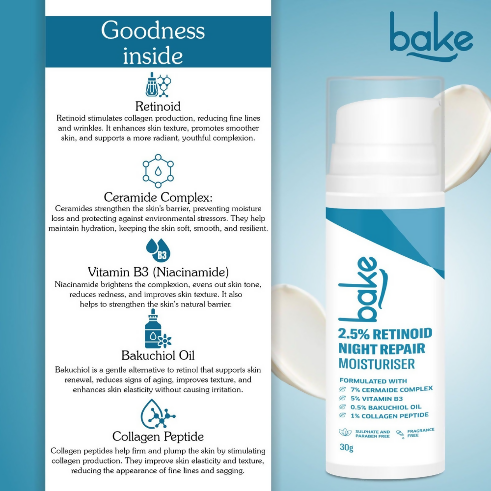 Bake 2.5% Retinoid Night Cream Bakuchiol Oil