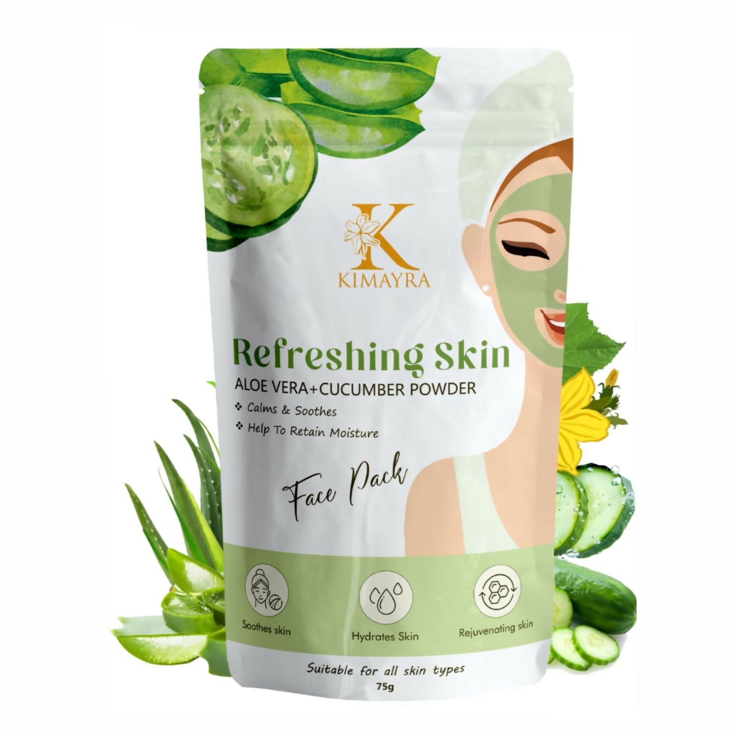 Kimayra Aloe Vera + Cucumber Face Pack Powder For Refreshing Glow Skin, Helps In Anti ?Ageing