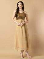 Myshka Women's Beige Solid Georgette Party Dress - Distacart
