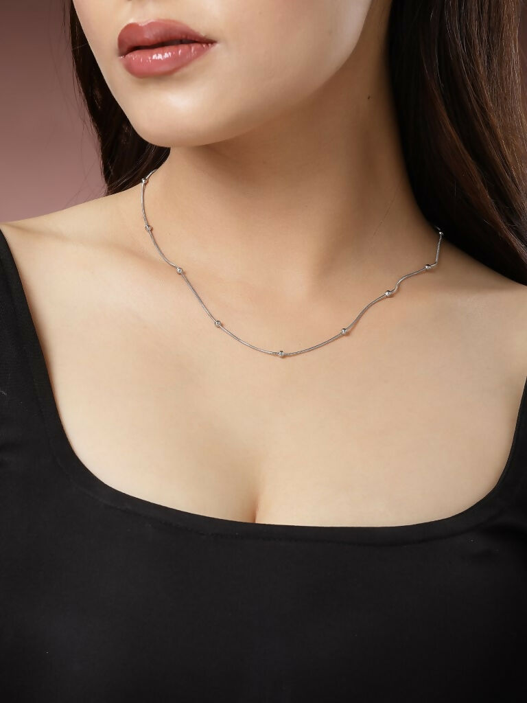 NVR Women's Silver-Toned Artificial Beads German Silver Oxidised Chain