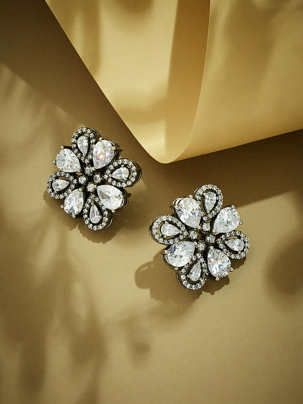 Nuyug 22K Gold-Plated Crystal & Zircon Stone Studded Floral Studs - Distacart