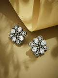 Nuyug 22K Gold-Plated Crystal & Zircon Stone Studded Floral Studs - Distacart