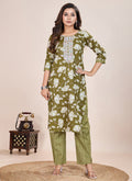 Prazu Fashion Mahendi Printed Cotton Blend Kurta Pant Set - Distacart