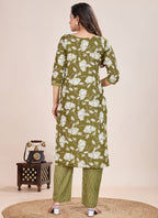 Prazu Fashion Mahendi Printed Cotton Blend Kurta Pant Set - Distacart