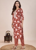 Prazu Fashion Orange Printed Cotton Blend Kurta Pant Set - Distacart