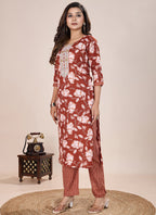 Prazu Fashion Orange Printed Cotton Blend Kurta Pant Set - Distacart