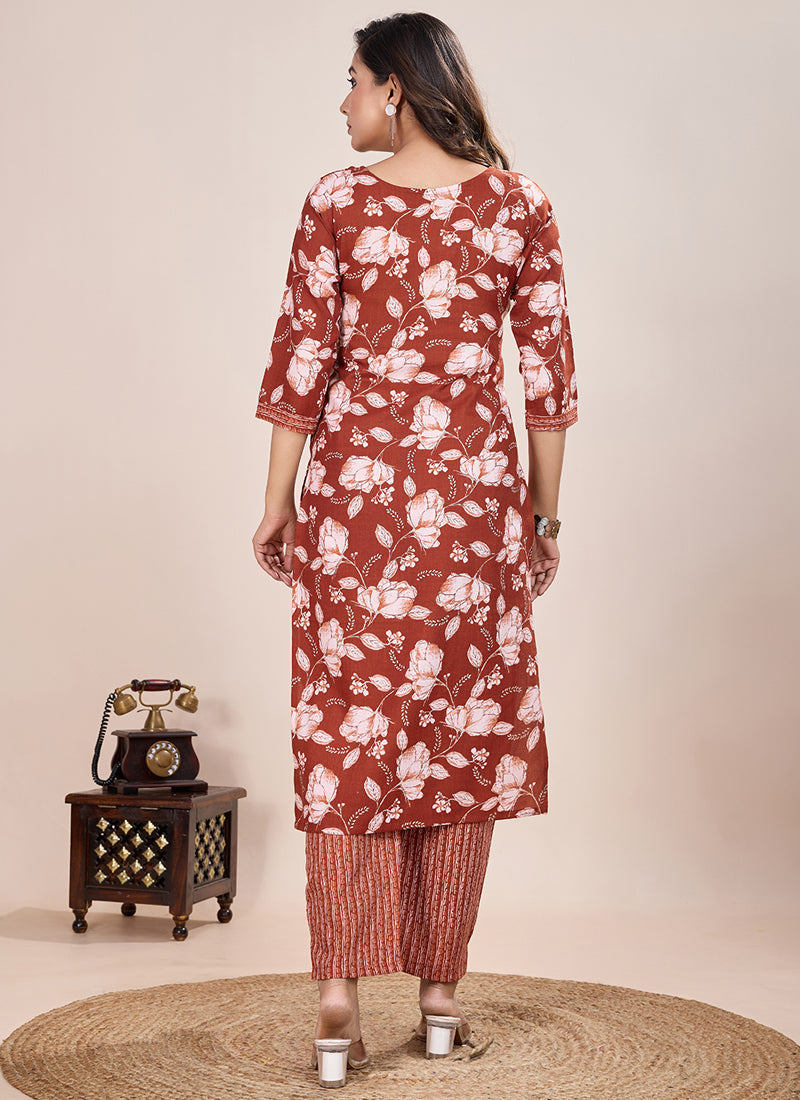 Prazu Fashion Orange Printed Cotton Blend Kurta Pant Set - Distacart